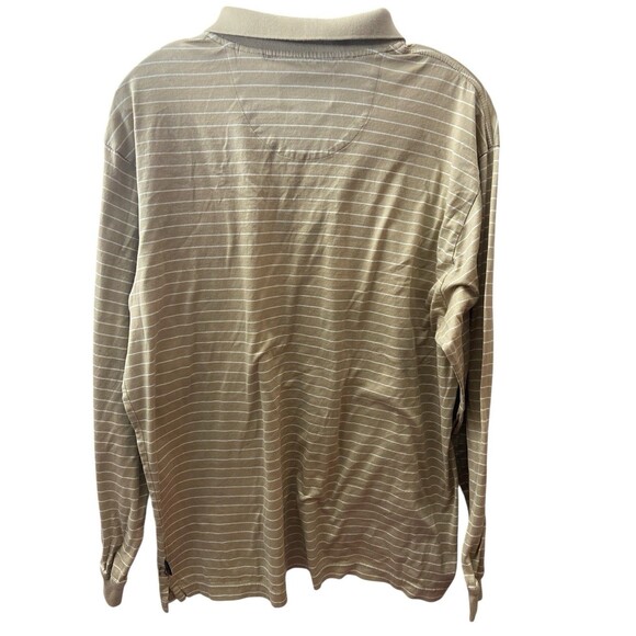Donald J Trump Polo Shirt Men Large Brown Pima Cotton Long Sleeves Tan Striped - Picture 4 of 7